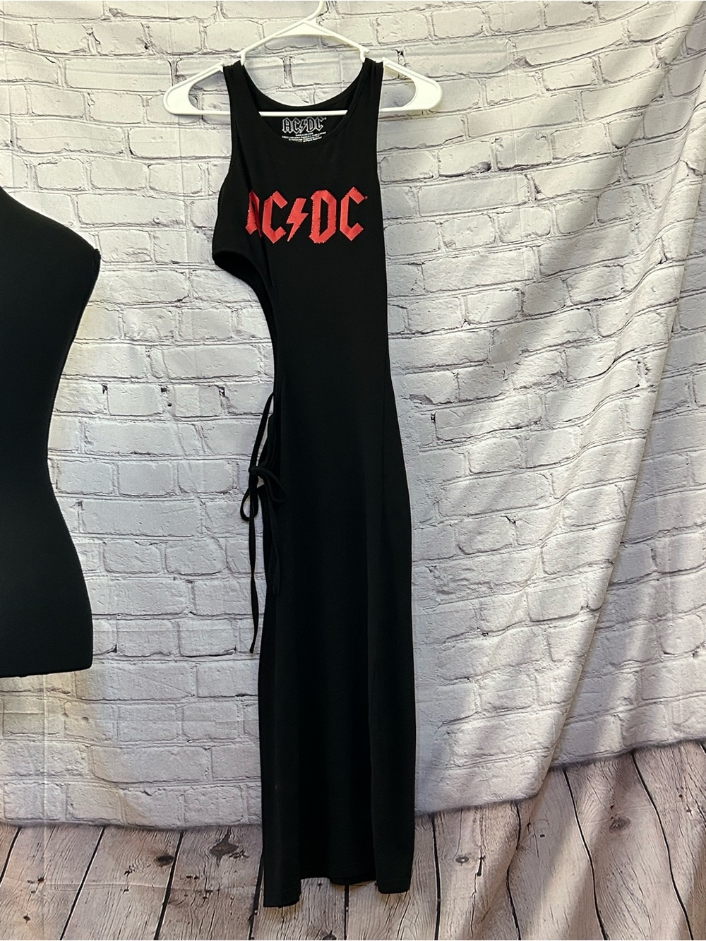 AC/DC Black Maxi Dress with Red Logo and Side-Tie